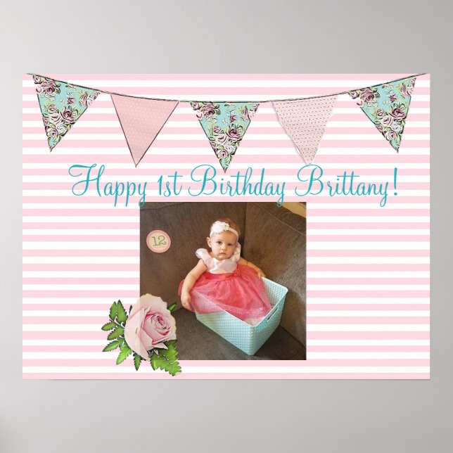 Poster Bannière d'anniversaire personnalisée pour fille d (Devant)