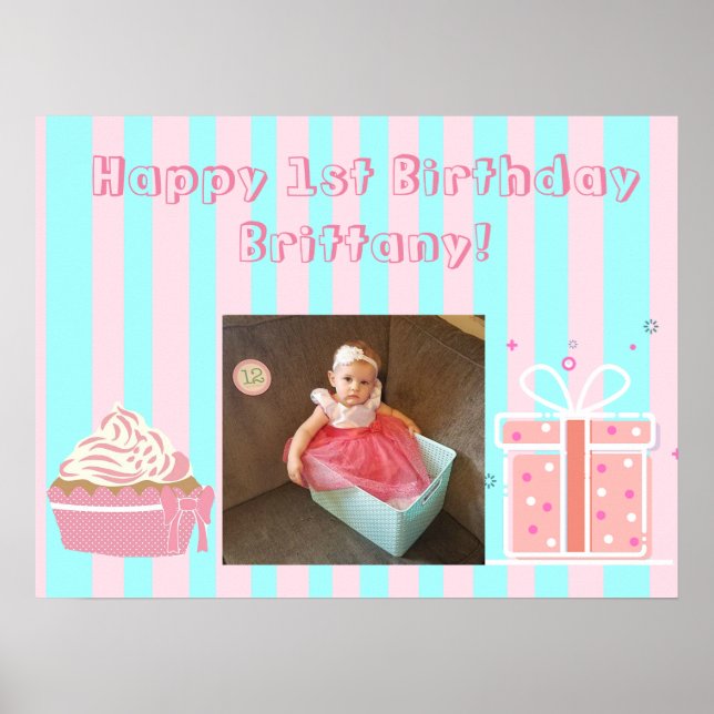 Poster Bannière d'anniversaire personnalisée pour la 1ère (Devant)
