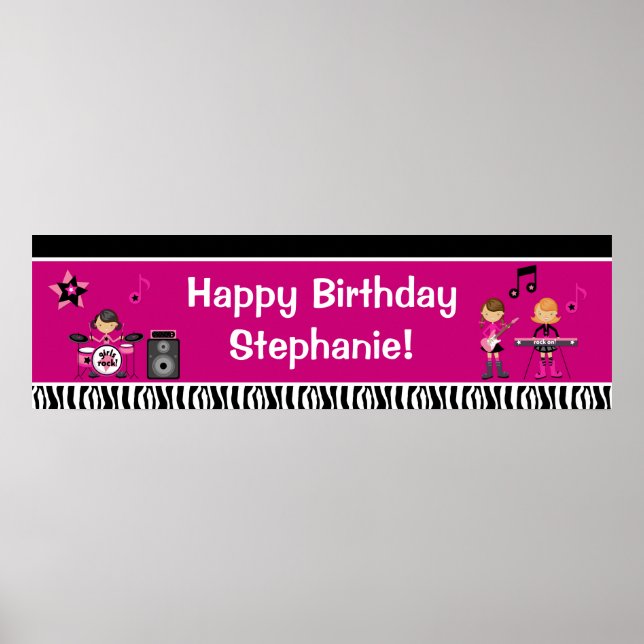 Poster Bannière d'anniversaire rock Star 40x12 (Devant)