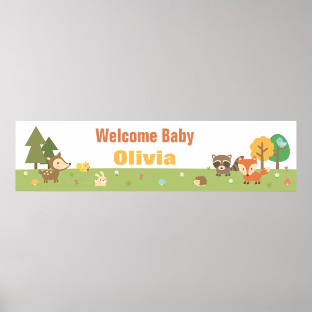 Poster Bannière de Baby shower à thème animal de bois mig (Devant)