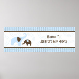 Poster Bannière de baby shower bleu point de couture élép