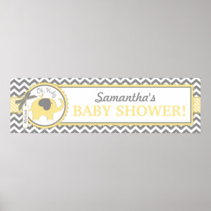 Poster Bannière de Baby shower Chevron pour bébé jaune