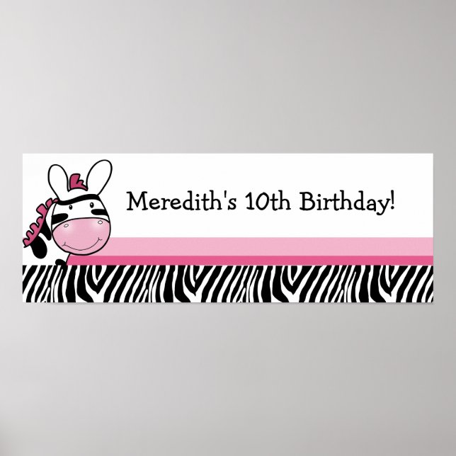 Poster Bannière de Baby shower personnalisé Pink Zebra Di (Devant)