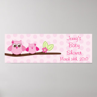 Poster Bannière de Baby shower personnalisée Chouette ros