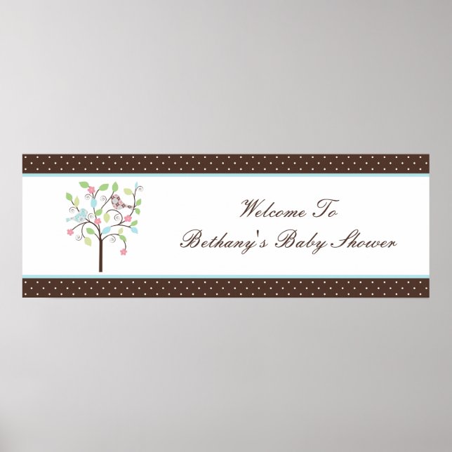 Poster Bannière de Baby shower Pois de l'arbre Inséparabl (Devant)