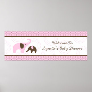 Poster Bannière de Baby Shower Rose Point Éléphant