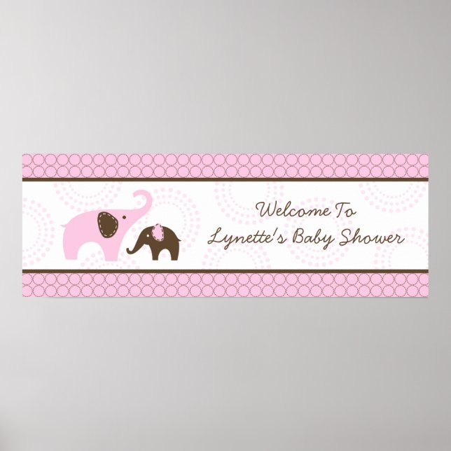 Poster Bannière de Baby Shower Rose Point Éléphant (Devant)