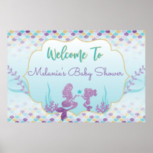 Poster Bannière de Bienvenue pour Baby Shower Sirène
