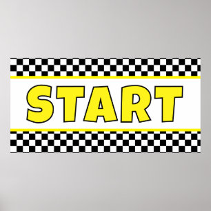 Poster Bannière de départ de course noir et blanc