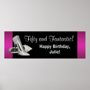 Poster Bannière de fête d'anniversaire avec talons hauts 