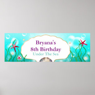 Poster Bannière de fête d'anniversaire de plage sous la m