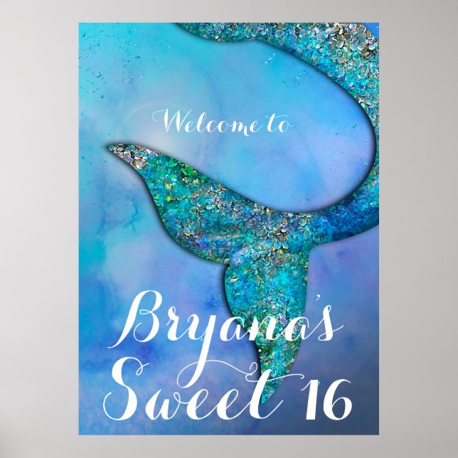 Poster Bannière de fête d'anniversaire de queue de sirène (Devant)