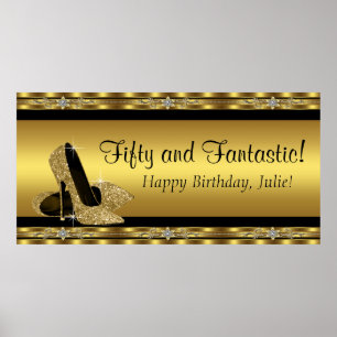 Poster Bannière de fête d'anniversaire Elegant Gold High 