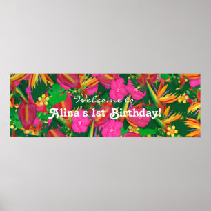 Poster Bannière de fête d'anniversaire florale de jardin