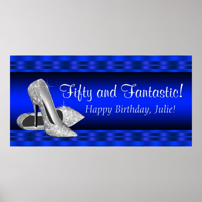 Poster Bannière de fête d'anniversaire Royal Blue Silver  (Devant)