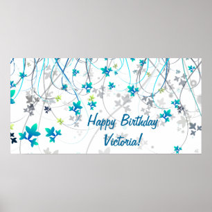 Poster Bannière de fête d'anniversaire turquoise Blue Str