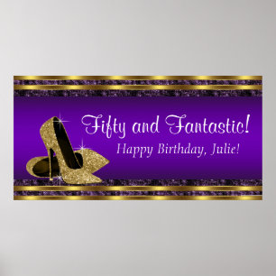 Poster Bannière de fête d'anniversaire violet or haut tal