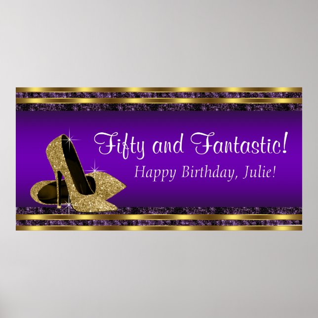 Poster Bannière de fête d'anniversaire violet or haut tal (Devant)