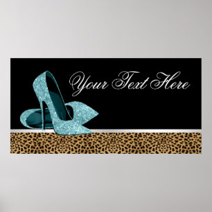 Poster Bannière de fête de léopard de chaussures à talons