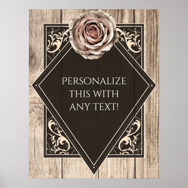Poster Bannière de fête diamant en bois élégant Rose rust (Devant)