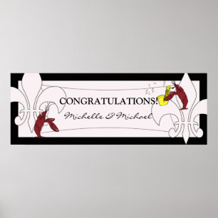 Poster Bannière de fête écrevisses Fleur de Lis noir blan