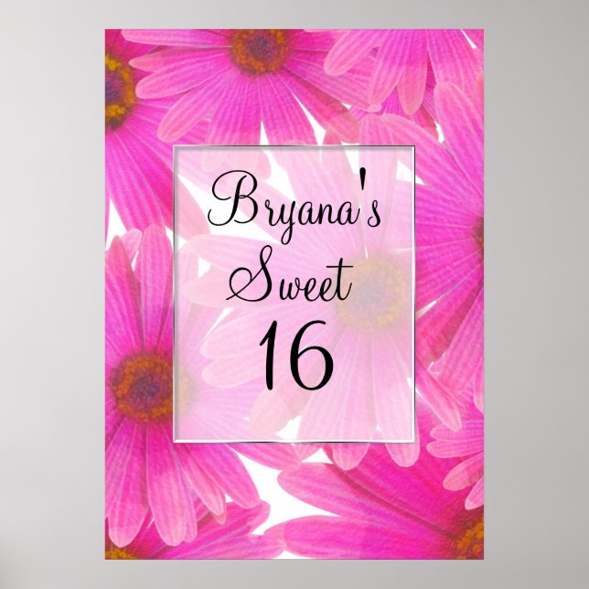 Poster Bannière de fête élégante aux marguerites roses fl (Devant)