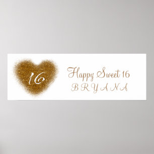 Poster Bannière de fête en forme de cœur Sweet 16 avec éc