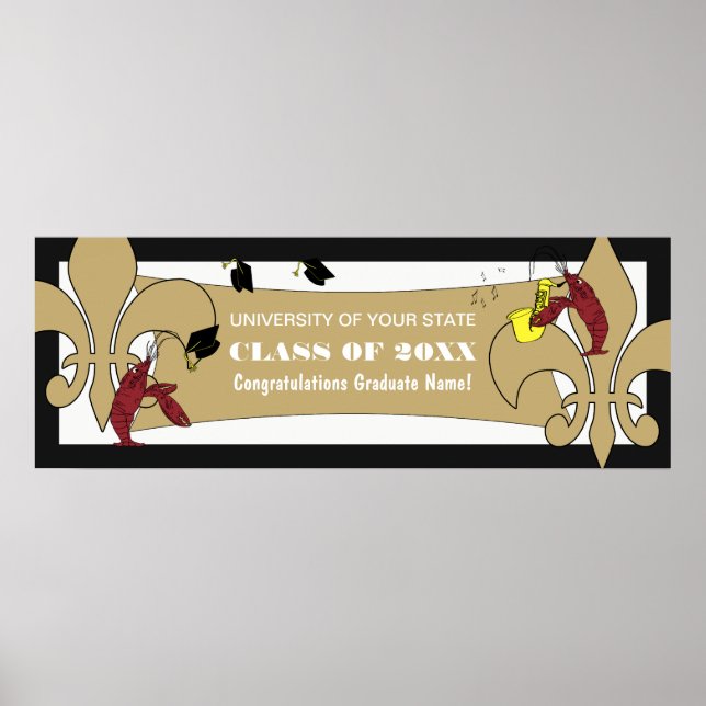 Poster Bannière de graduation Fleur de Lis Crawfish (Devant)