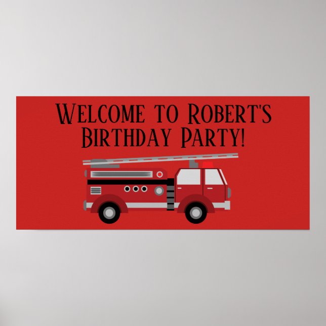 Poster Bannière de la fête d'anniversaire du camion rouge (Devant)