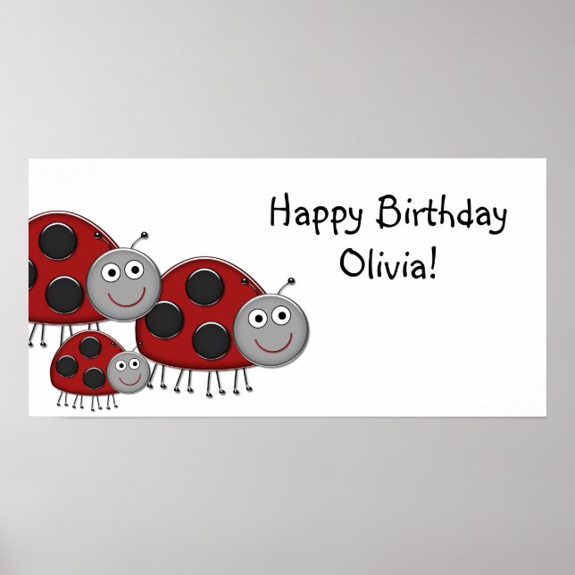 Poster Bannière de la fête d'anniversaire Lady Bugs (Devant)