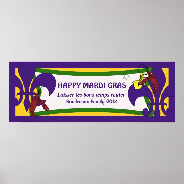 Poster Bannière de la fête de Mardi Gras Fleur de Lis Cra (Devant)