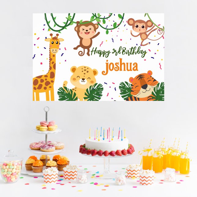 Poster Bannière de la fête des animaux de la jungle migno (Créateur téléchargé)