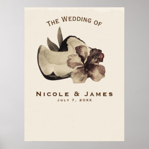 Poster Bannière de mariage vintage tropicale noix de coco