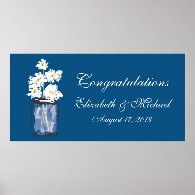 Poster Bannière de pot Mason et de marguerites blanches (Devant)