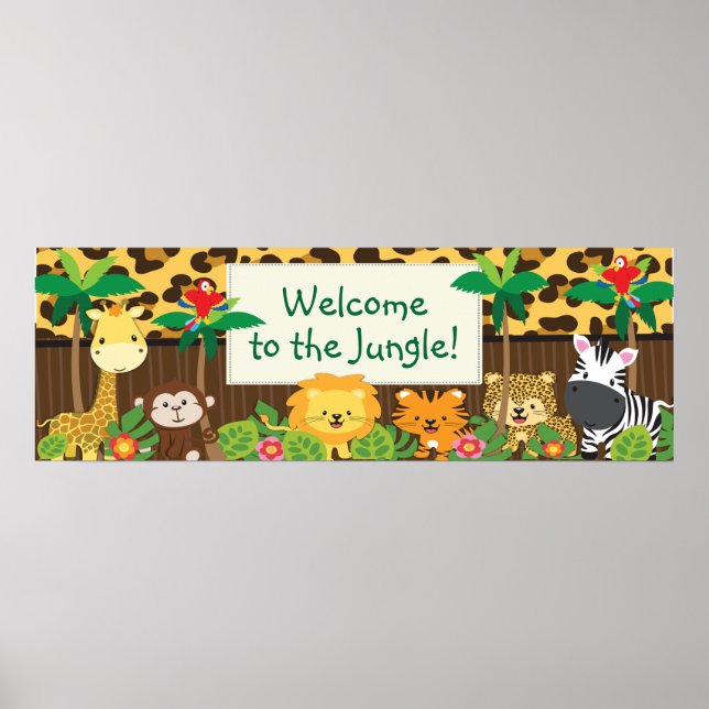 Poster Bannière du Baby shower Animaux Safari de la Jungl (Devant)