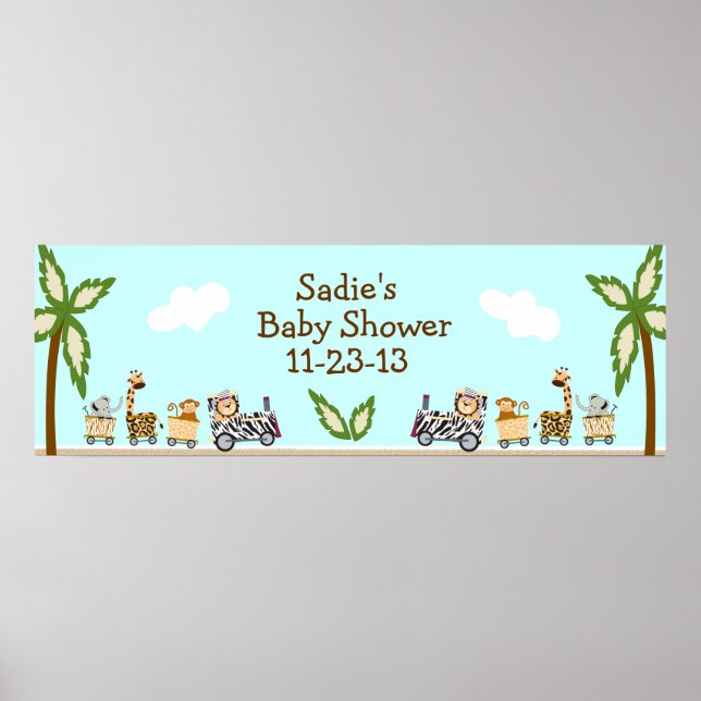 Poster Bannière du Baby shower du train animal (Devant)
