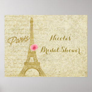 Poster Bannière élégante or et rose de la Tour Eiffel de 