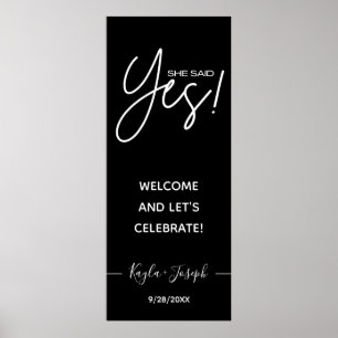 Poster Bannière Elle a dit Oui noir Panneau de bienvenue 
