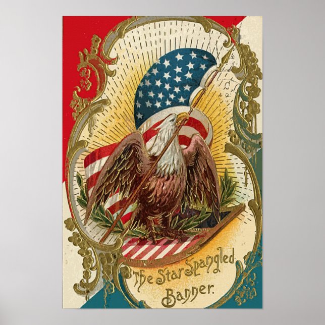 Poster Bannière étoilée Eagle drapeau américain Imprimer (Devant)
