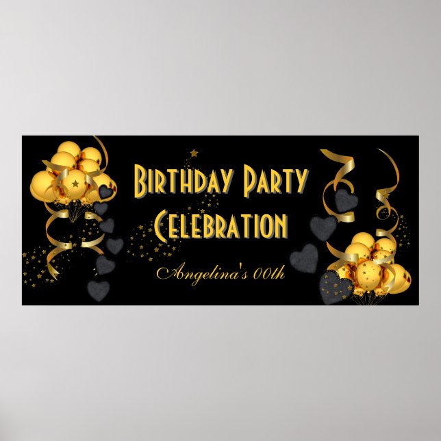 Poster Bannière Fête d'anniversaire Black Gold (Devant)