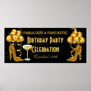 Poster Bannière Fête d'anniversaire Célébration Noir Or