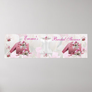 Poster Bannière Fête des mariées rose blanc Floral