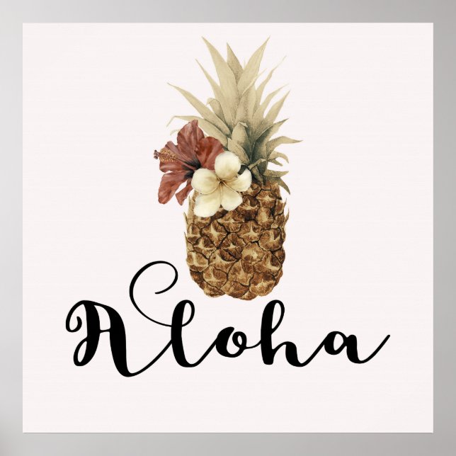 Poster Bannière florale d'hibiscus deananas tropical vint (Devant)