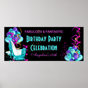 Poster Bannière FUCHSIA TURQUOISE Anniversaire Fête Céléb