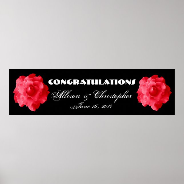 Poster Bannière Mariage ou Fiançailles Red Roses (Devant)