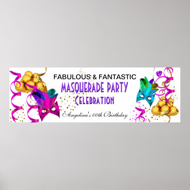Poster Bannière MASQUERADE fête d'anniversaire multicolor (Devant)