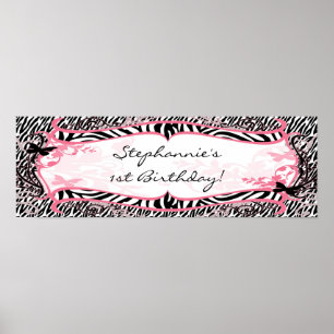 Poster Bannière personnalisée de 22,5 po x 7,5 po Zebra