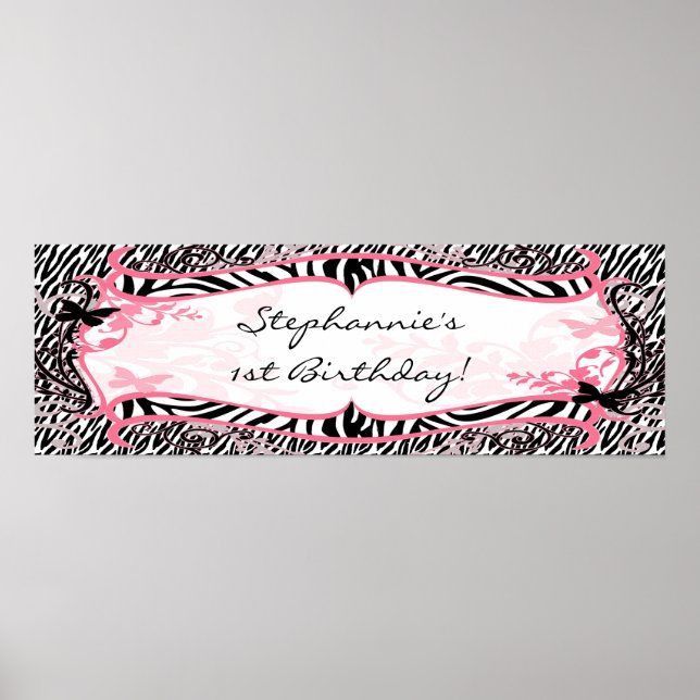 Poster Bannière personnalisée de 22,5 po x 7,5 po Zebra (Devant)