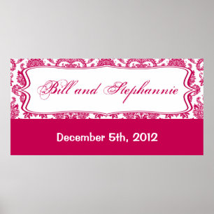 Poster Bannière personnalisée Fusia White Damask 22,5 po 