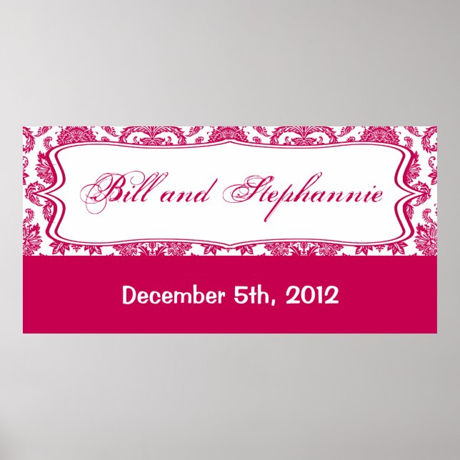 Poster Bannière personnalisée Fusia White Damask 22,5 po  (Devant)